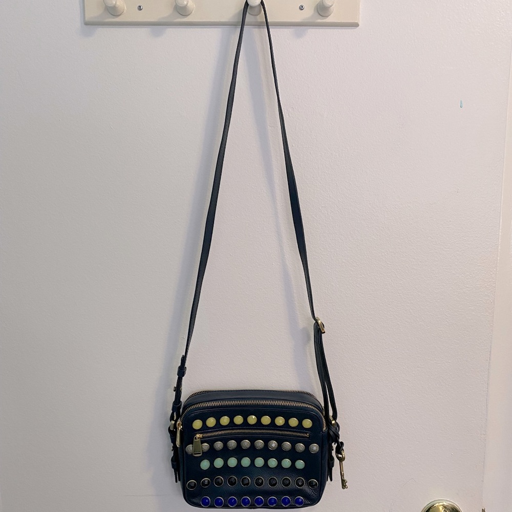 Fossil Piper Gem Navy Leather Crossbody
